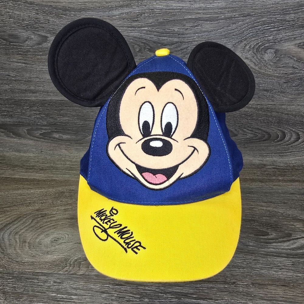 Vtg Youth Mickey Mouse Hat Ears Disney World Land Parks Signed Cap RARE snapback